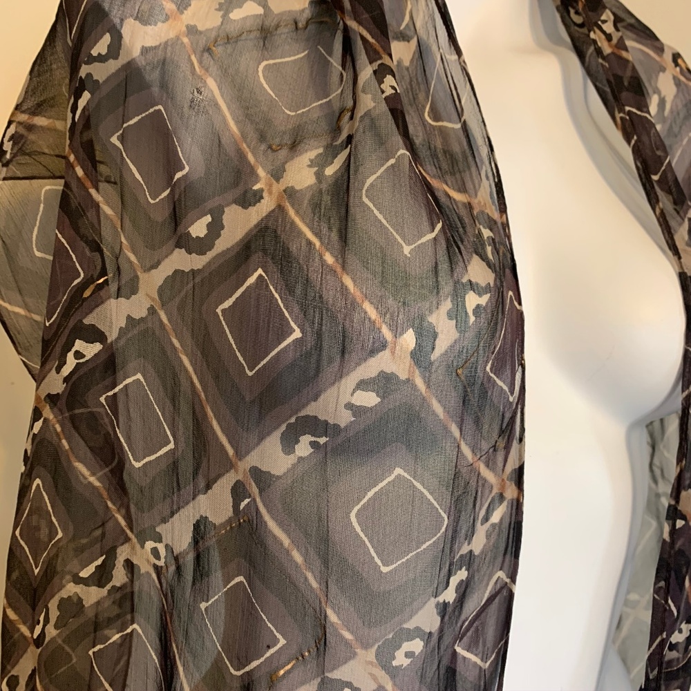 Brown Leopard Geometric Print Sheer Scarf